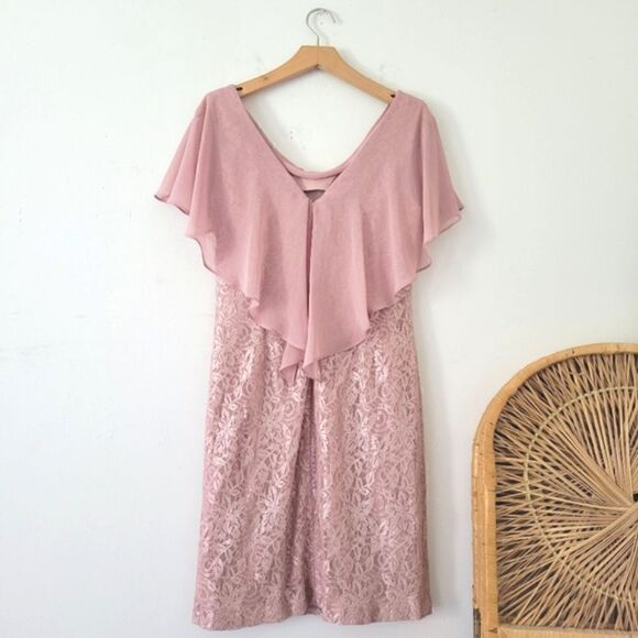 Jessica Howard Glitter Lace Sheath Dress with Attached Capelet Pink 6 - Picture 2 of 11